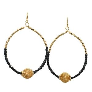 TAZZA GOLD BALL AND BLACK BEADS DROP EARRINGS